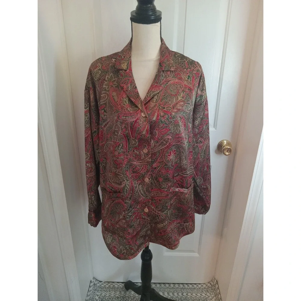 Vintage Victoria's Secret Button Down‎ Paisley Print Pajama Set Sz Med